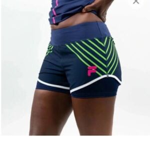Fila Christopher Bevans Navy and Neon Green Athletic Shorts